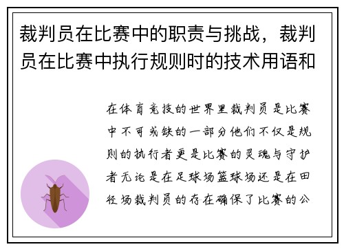 裁判员在比赛中的职责与挑战，裁判员在比赛中执行规则时的技术用语和动作